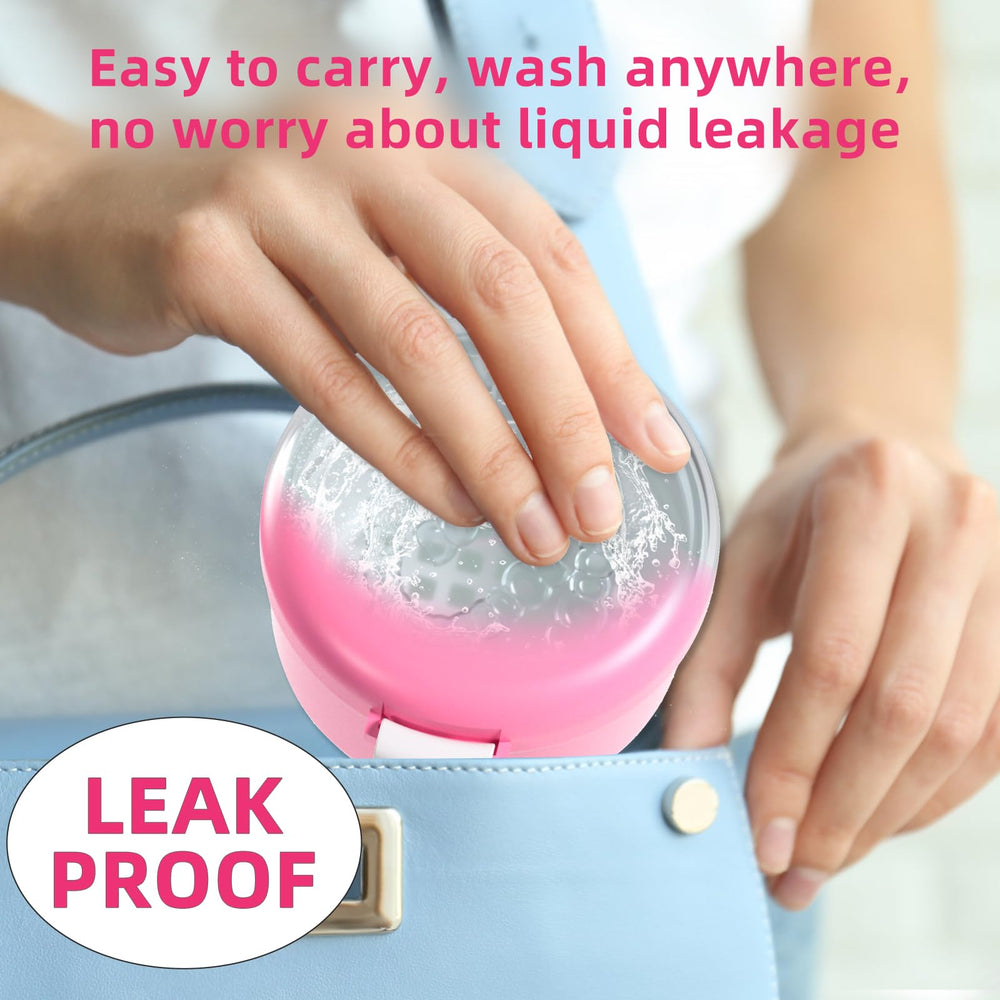 Travel-friendly denture cleaning case in pink and white