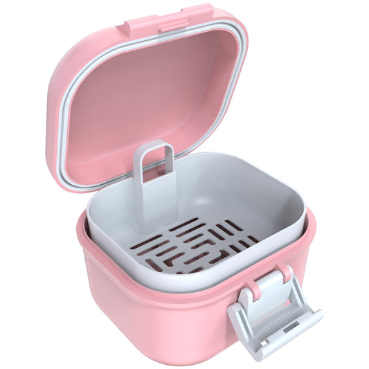 ARGOMAX leak-proof denture bath cup in pink and white