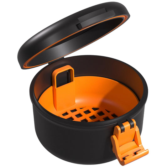 ARGOMAX leak-proof retainer case in black and orange - front view
