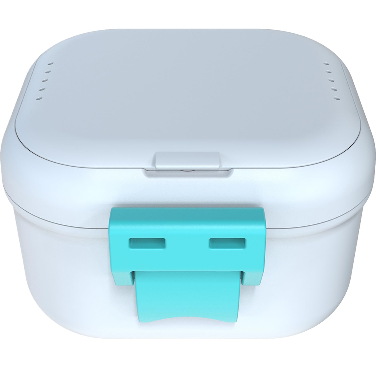 Product in white and cyan colorway with packaging