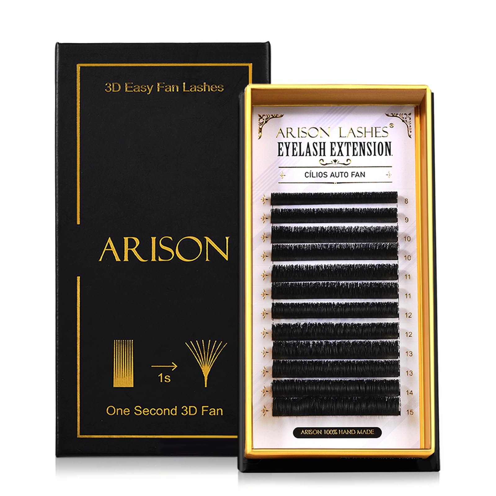 Arison Lashes 3D Easy Fan closeup shows instant volume and clean lash separation.