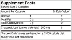Close-up of Arizona Natural Chaparral capsules and bottle label