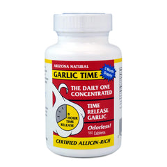 Arizona Natural Resource Garlic Time bottle label, 180 count, odorless time-release garlic