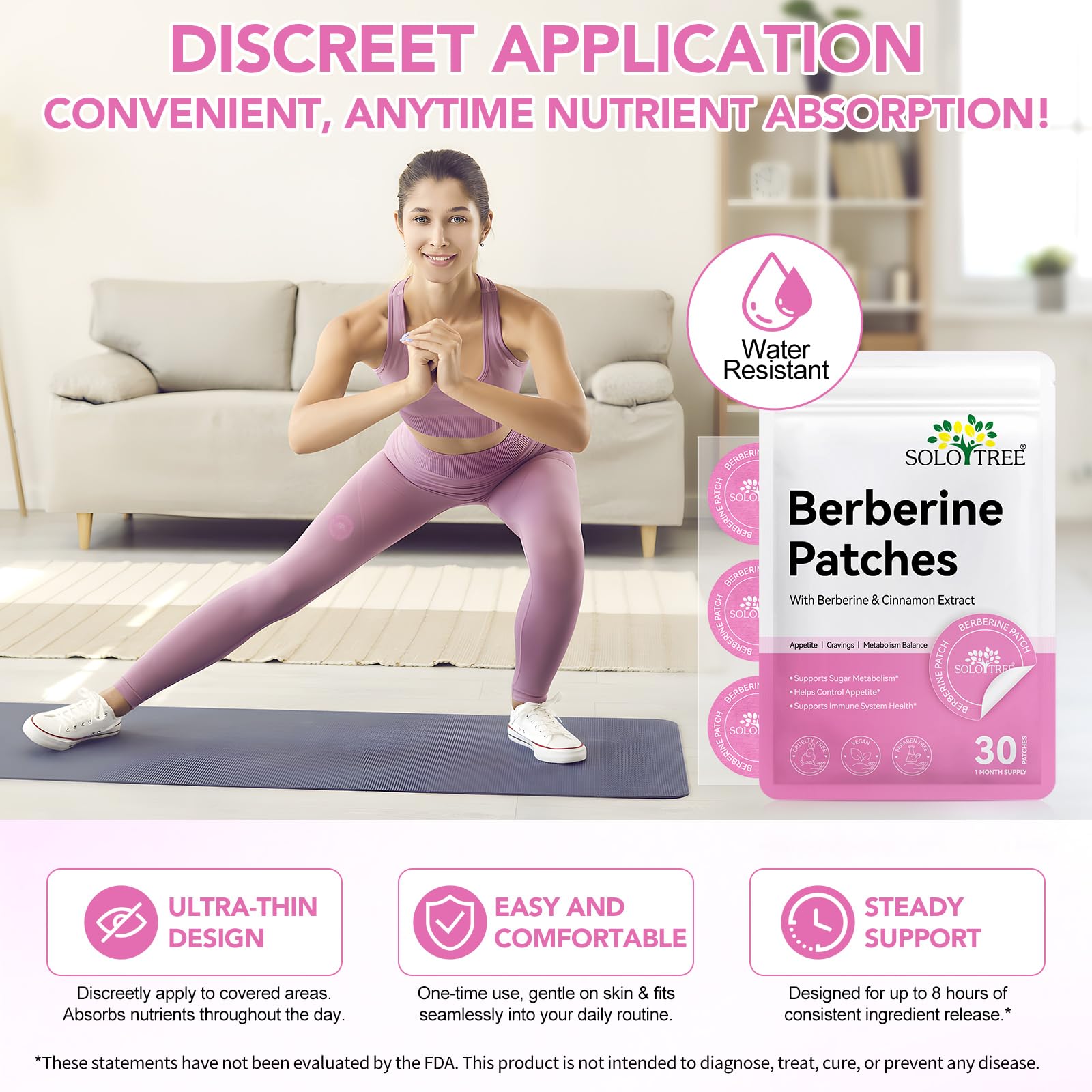 Berberine patch applied to skin with 3.5 cm diameter