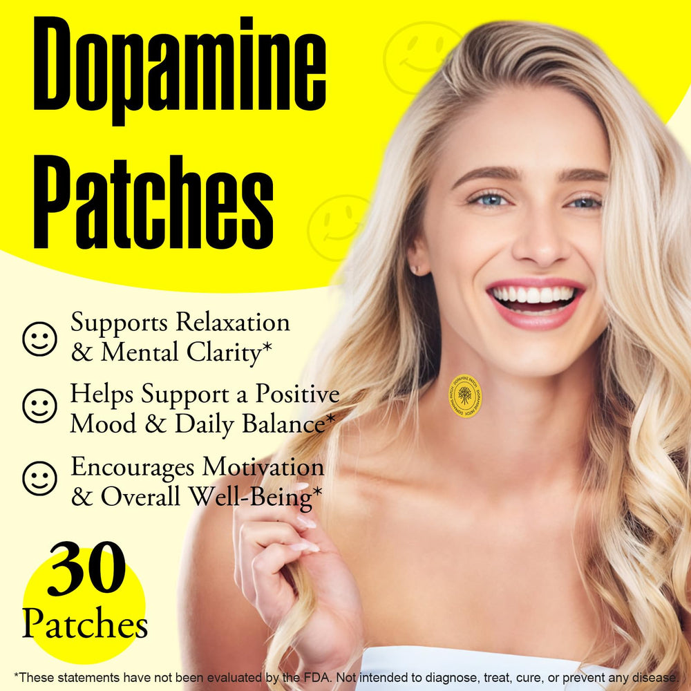 Close-up of a dopamine patch applied to clean skin