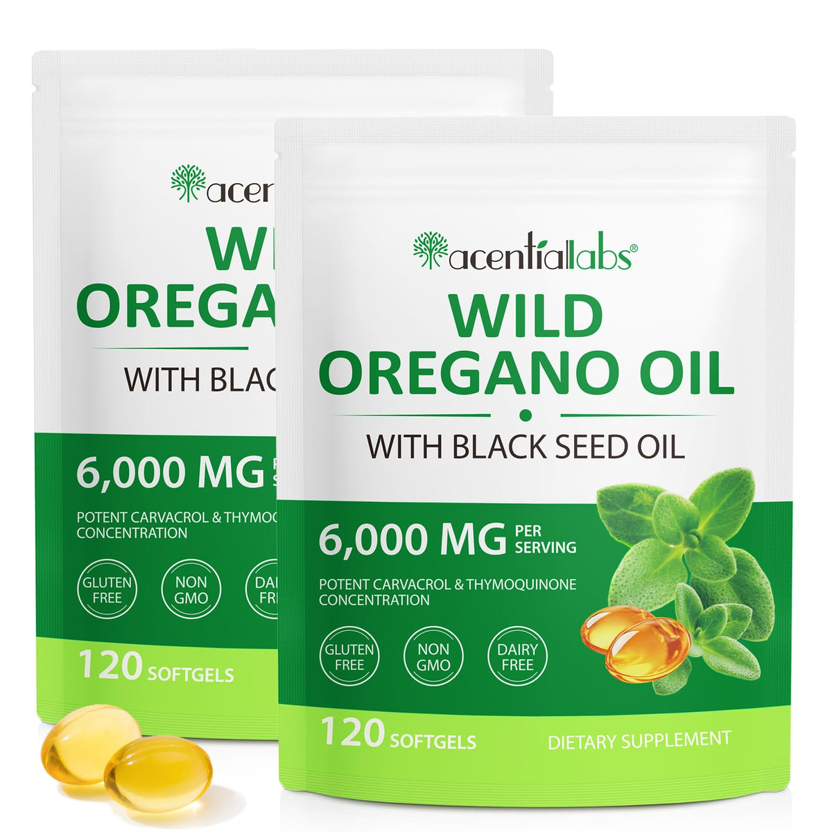Arkture Oregano Oil Capsules 6000mg with Black Seed Oil — 240 softgels, front view