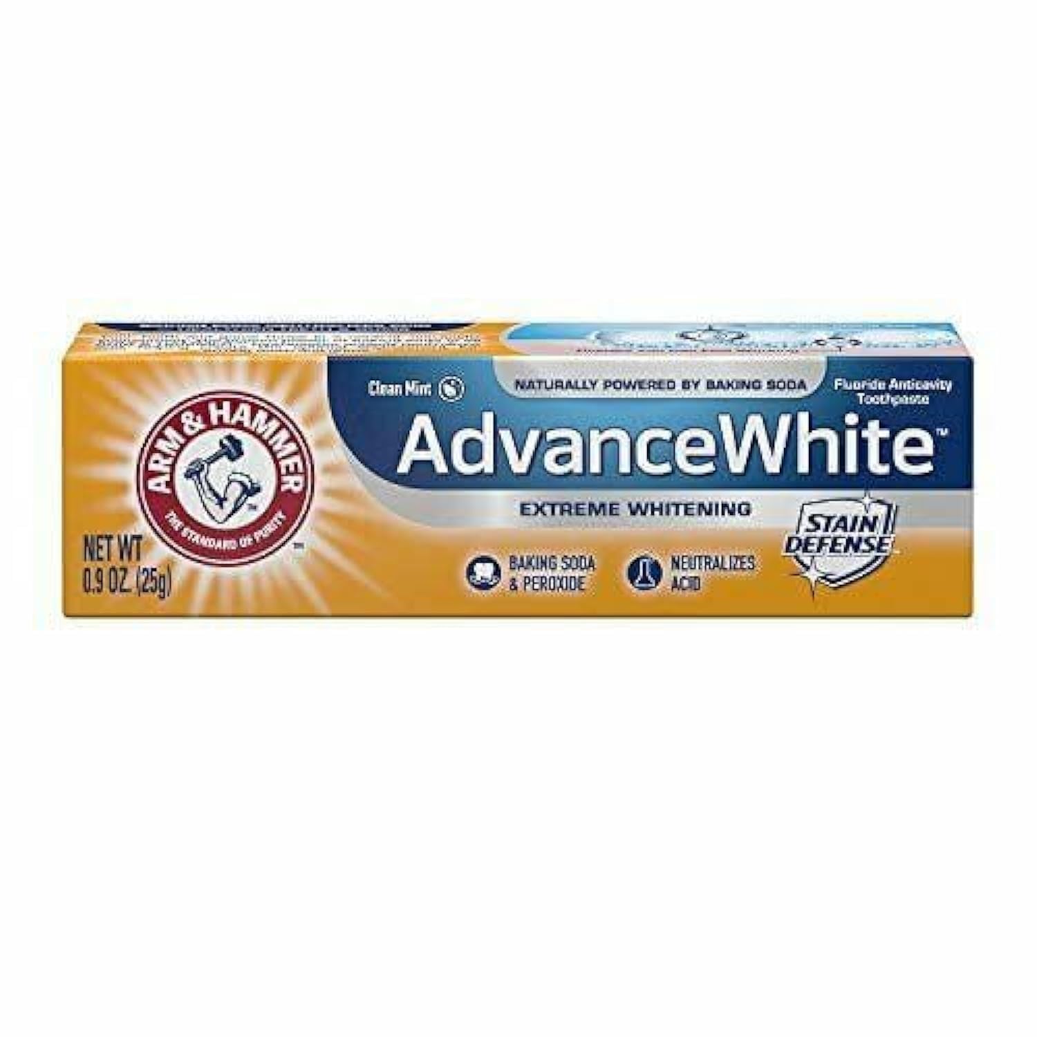 ARM & HAMMER Advance White toothpaste box and tube – front view