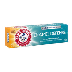 Close-up of ARM & HAMMER Enamel Defense toothpaste packaging – Fresh Mint