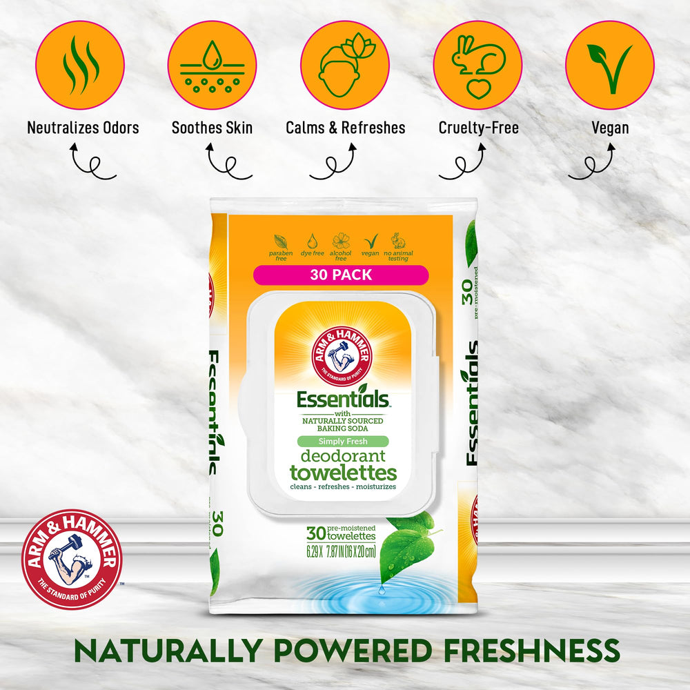 Arm & Hammer face wipes after workout use for convenient cleansing and fresh skin.