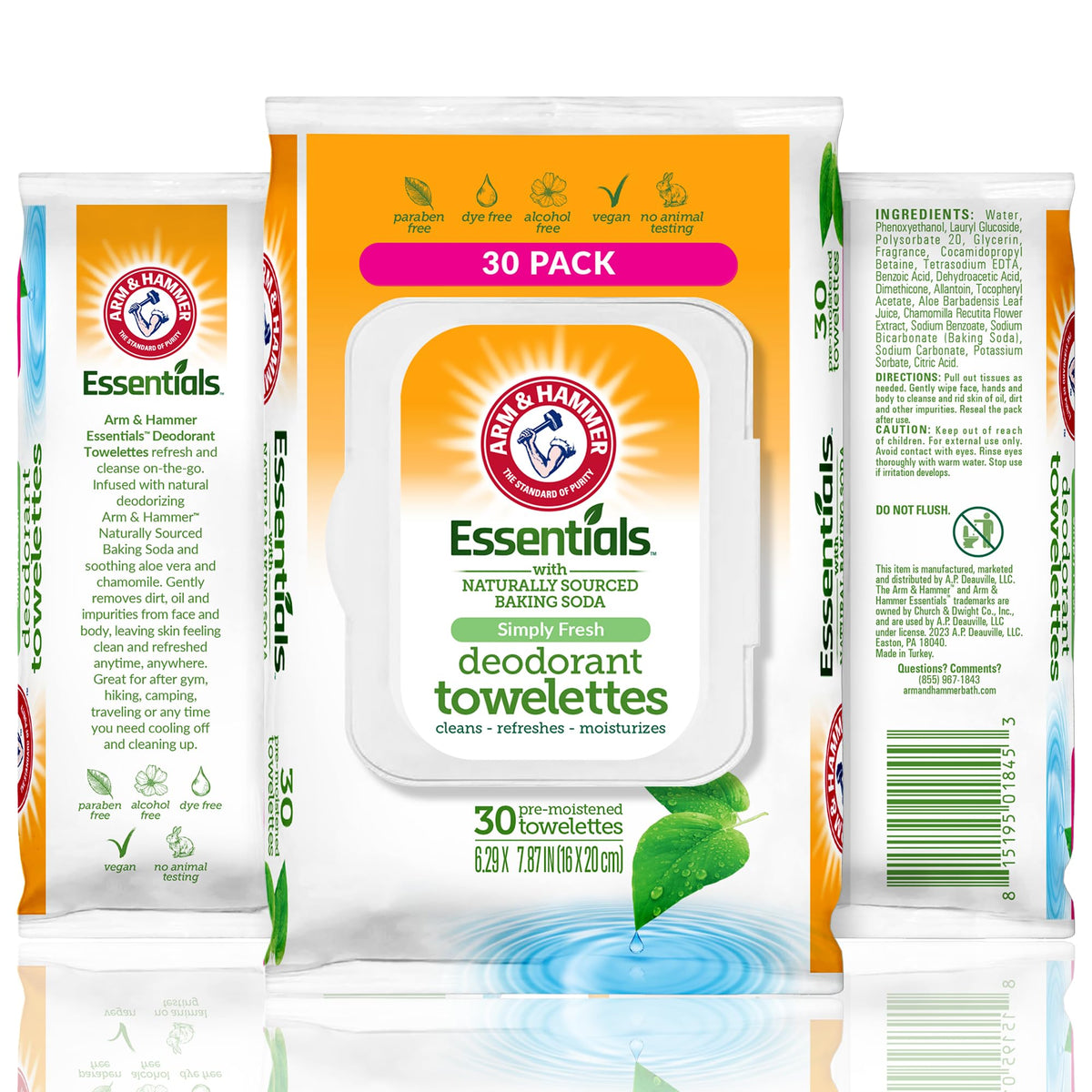 Arm & Hammer Simply Fresh face wipes pack for quick refreshing cleanse on the go.