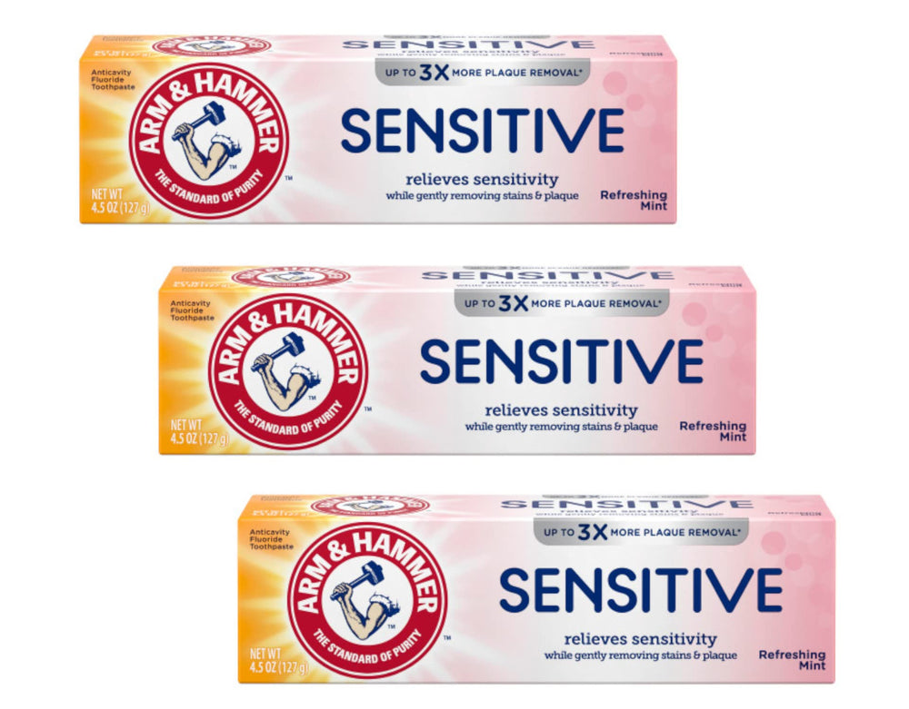 Arm & Hammer Sensitive Teeth & Gums Toothpaste Mint flavor pack of 3 - front view