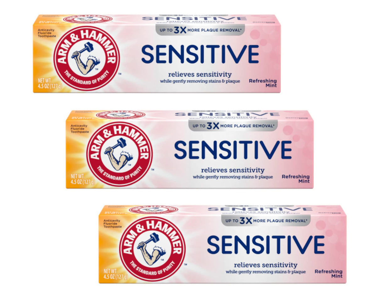 Arm & Hammer Sensitive Teeth & Gums Toothpaste Mint flavor pack of 3 - front view