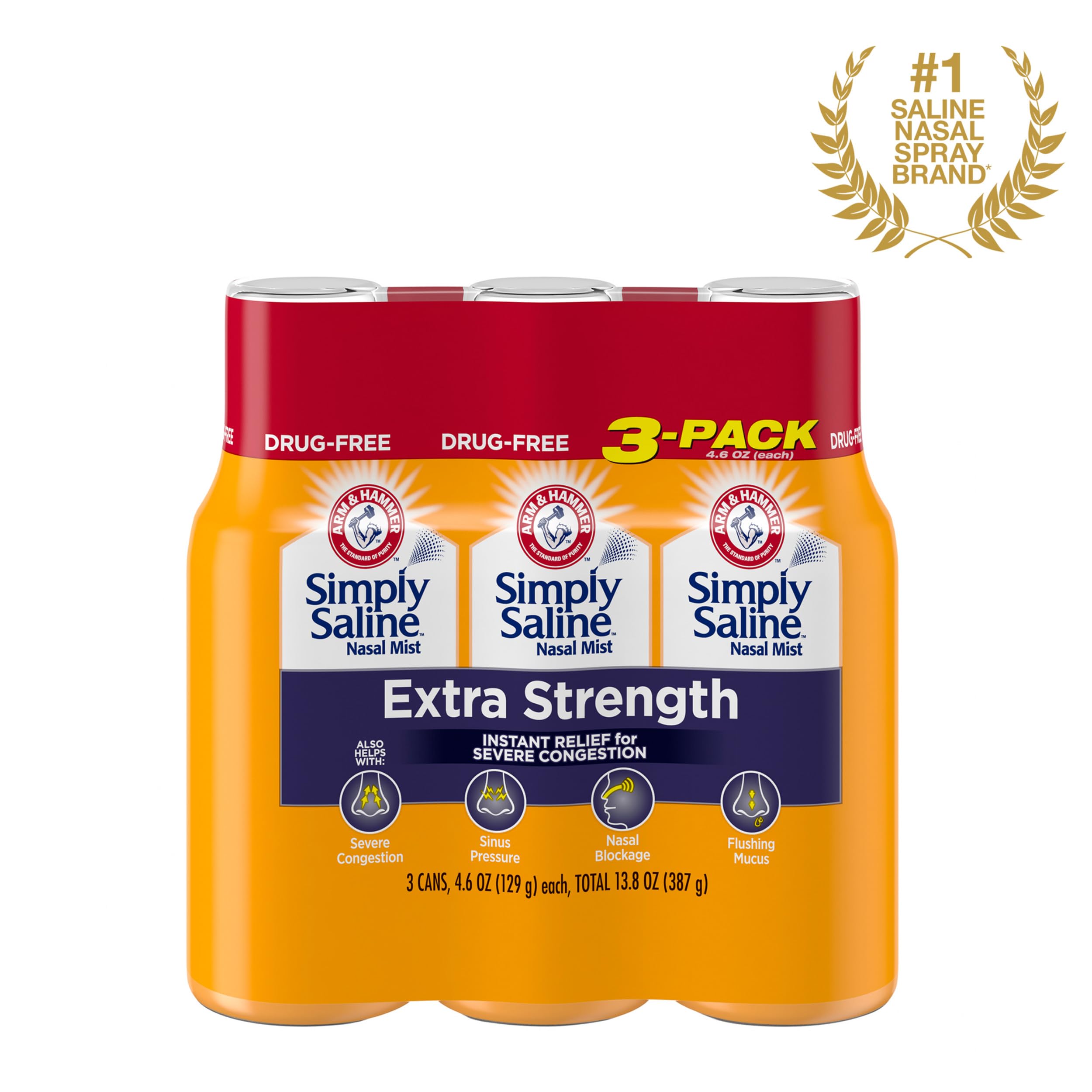 Arm & Hammer Simply Saline 3-pack front view shows convenient multi-pack solution.