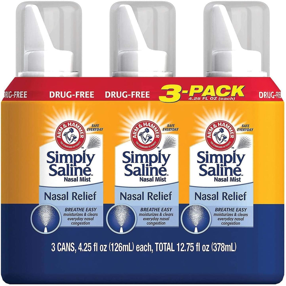 Arm & Hammer Simply Saline Mist bottle for quick congestion relief.