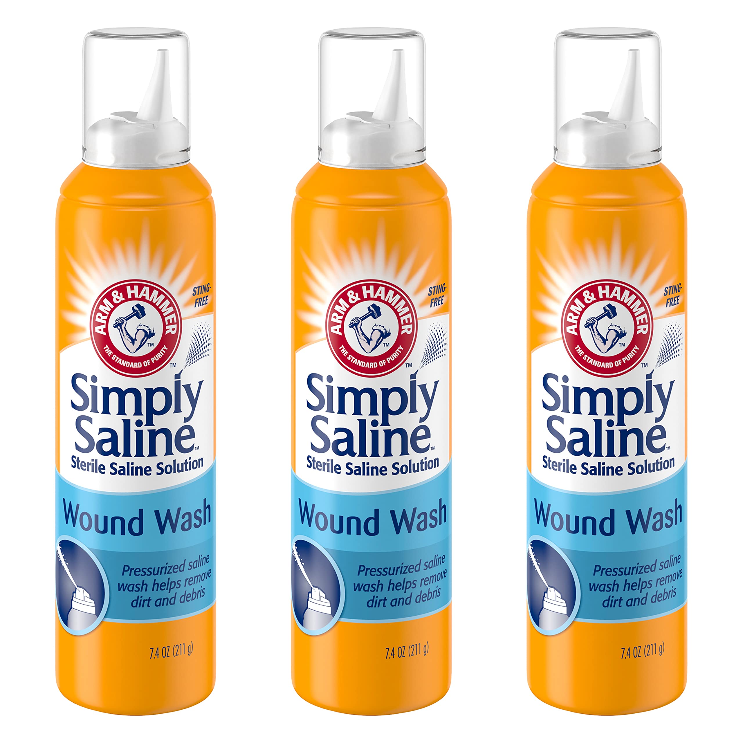 Arm & Hammer Simply Saline wound wash bottle top view for gentle wound cleansing.