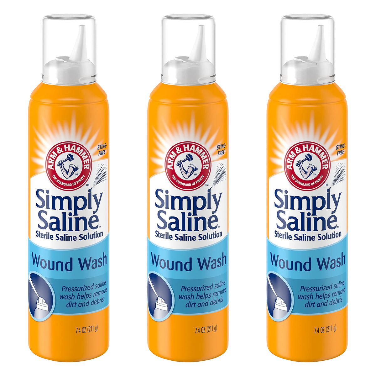 Arm & Hammer Simply Saline wound wash bottle top view for gentle wound cleansing.