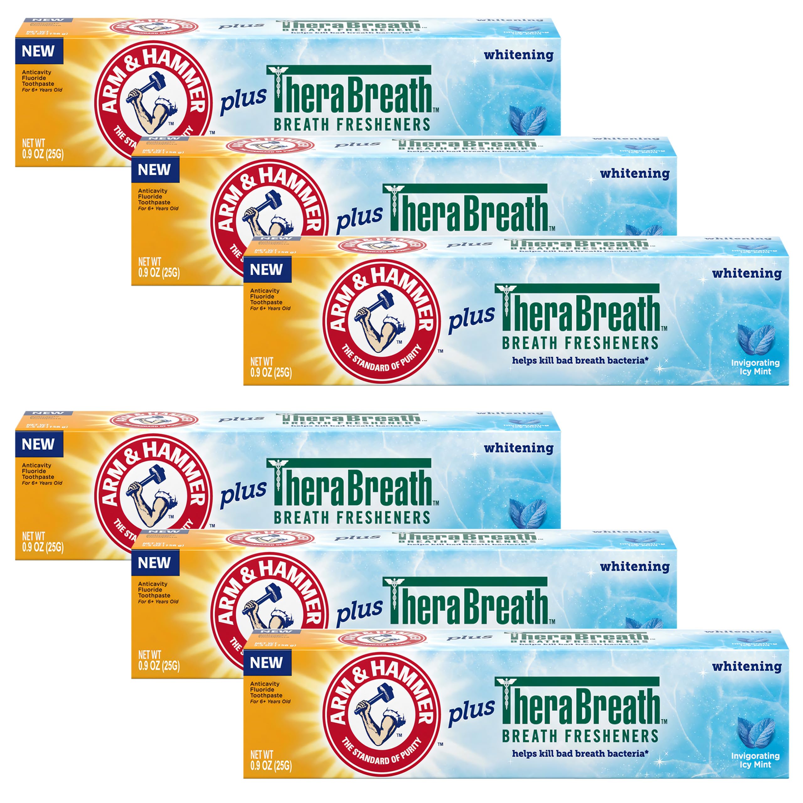 Arm & Hammer Whitening Toothpaste 6-pack Icy Mint tubes with Thera Fresheners