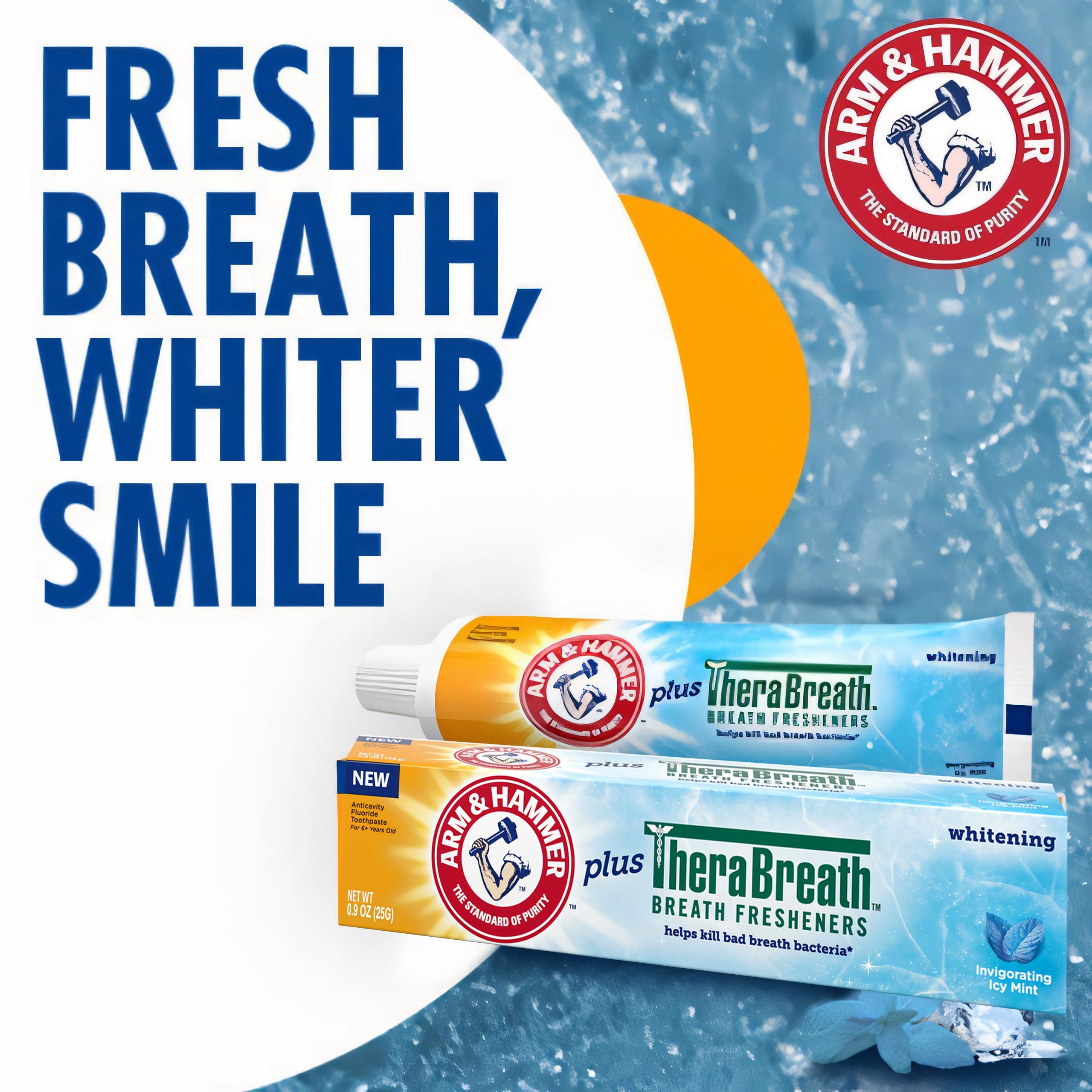 Icy Mint Arm & Hammer whitening toothpaste tubes in travel-size 0.9 oz packaging