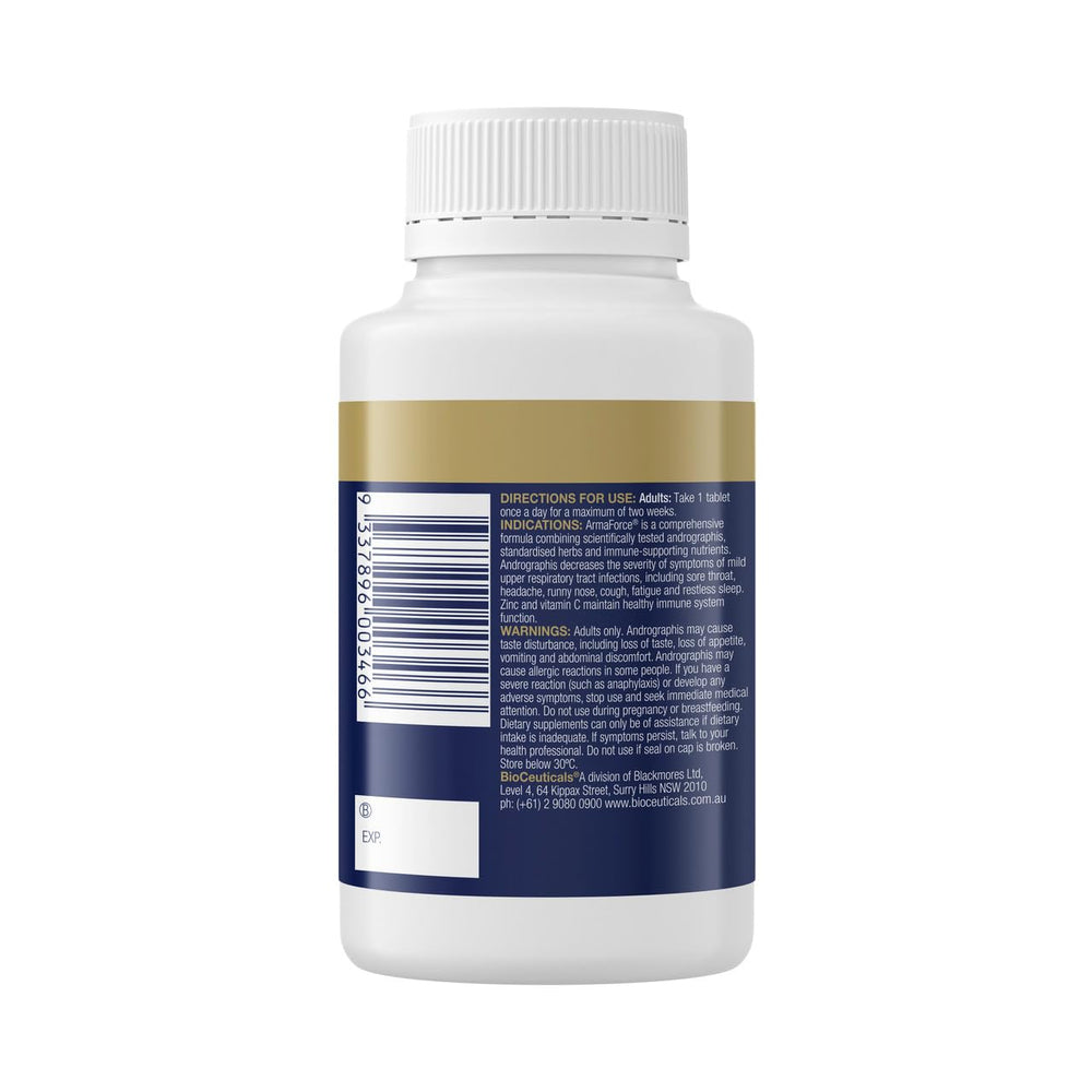 Close-up of ArmaForce Olive Leaf 120 Tablets label