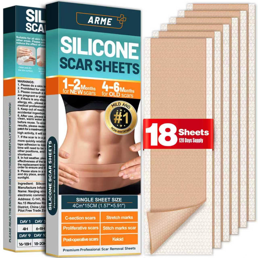 Arme silicone scar sheets 18-pack offering full-coverage protection for post-surgery scars.