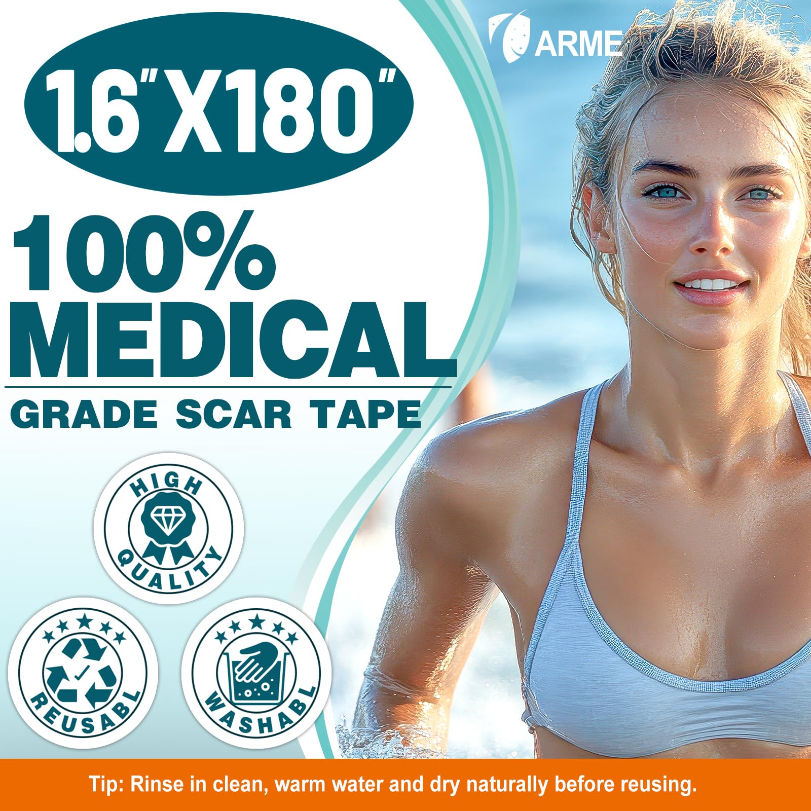 Arme silicone scar tape being cut to fit multiple scar positions