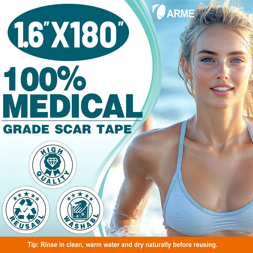 Arme silicone scar tape being cut to fit multiple scar positions