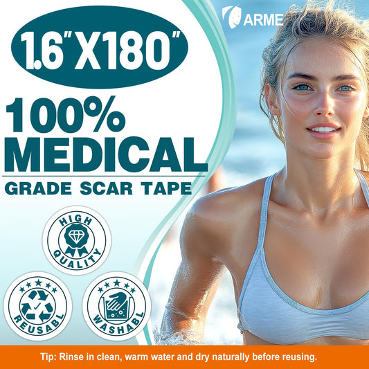 Arme silicone scar tape being cut to fit multiple scar positions