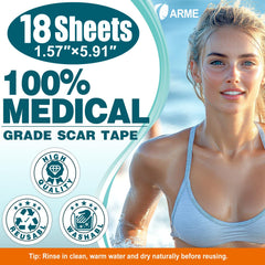 Arme silicone scar tape pre-cut sheets for facial and body use.