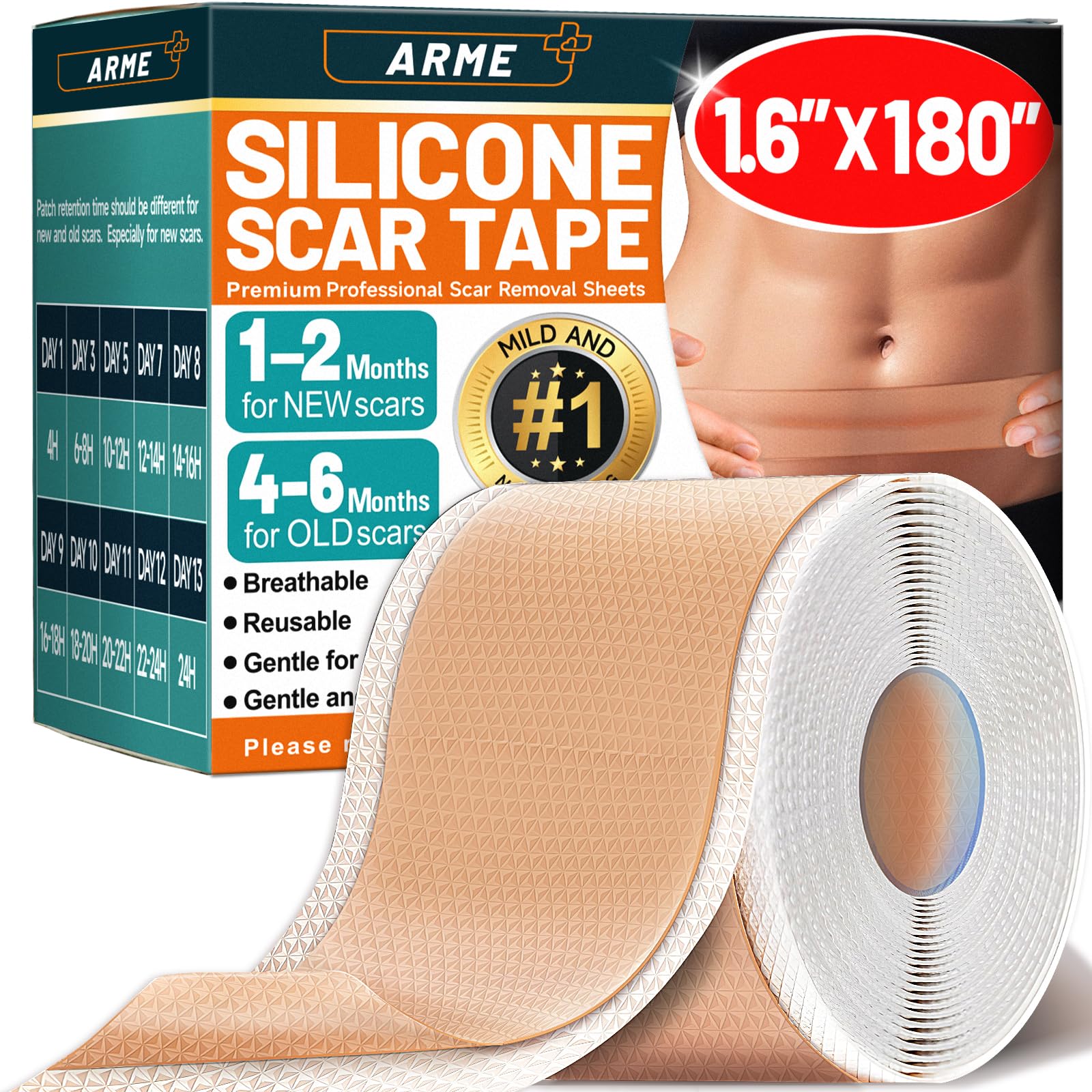 Arme silicone scar tape roll 1.6x180 inches for customizable scar coverage