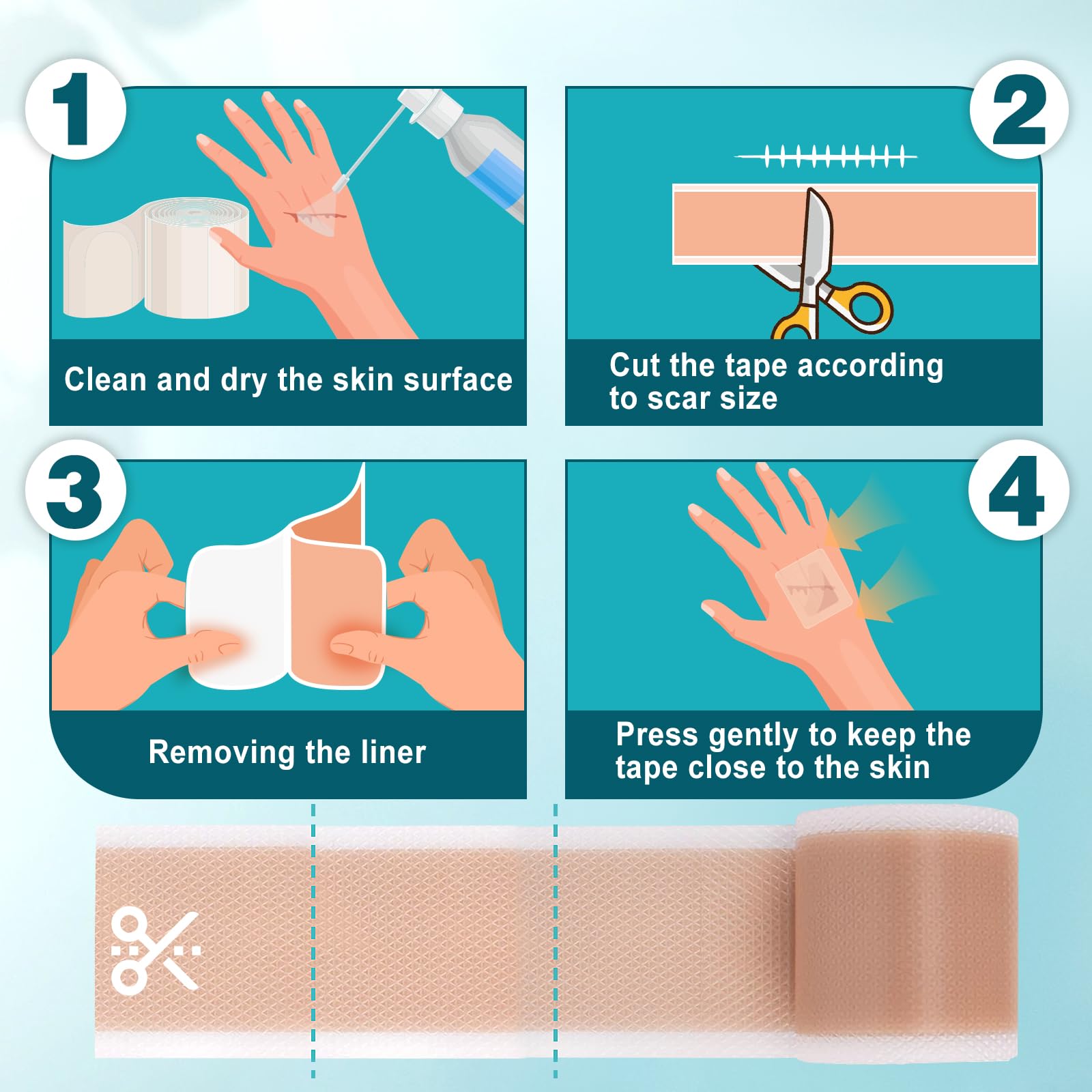 Arme scar tape's soft breathable material supports wear without irritation.