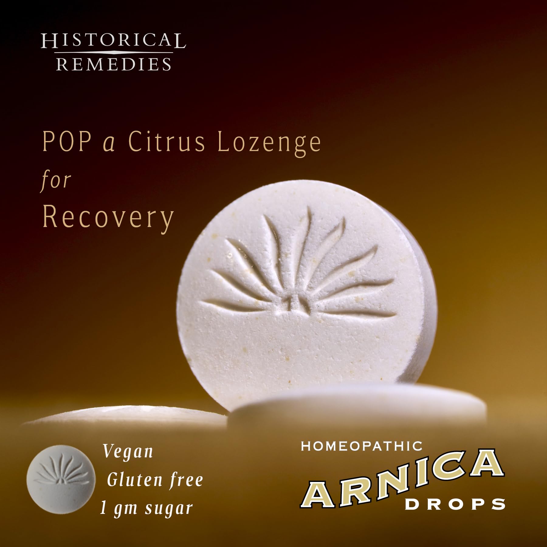 Arnica Drops ingredients with vegan and gluten-free badges