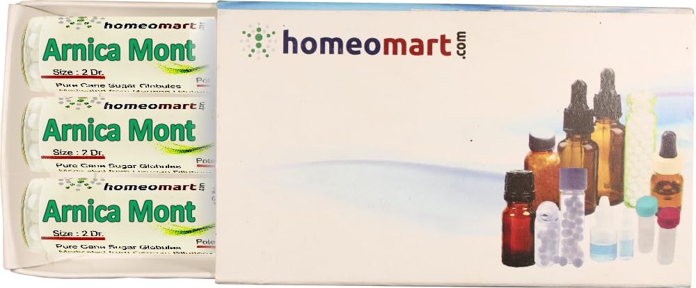 Arnica Montana Homeopathy Pellets 10M potency in three vials - front view