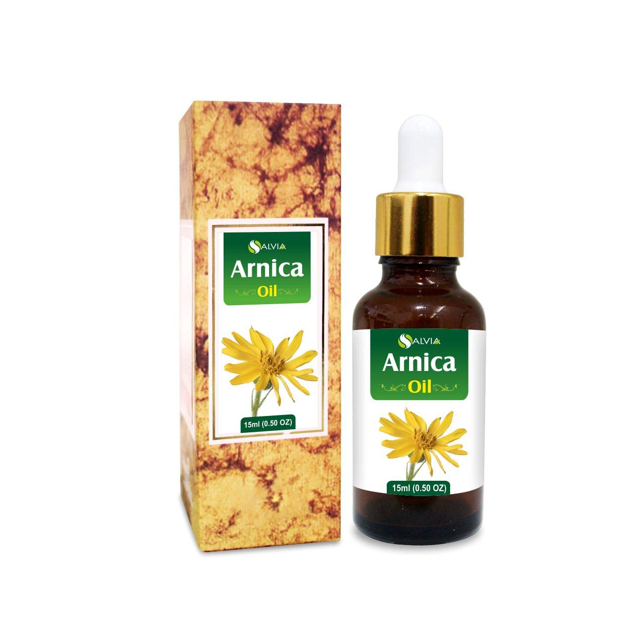 15 ml Arnica Montana therapeutic essential oil in Salvia amber bottle