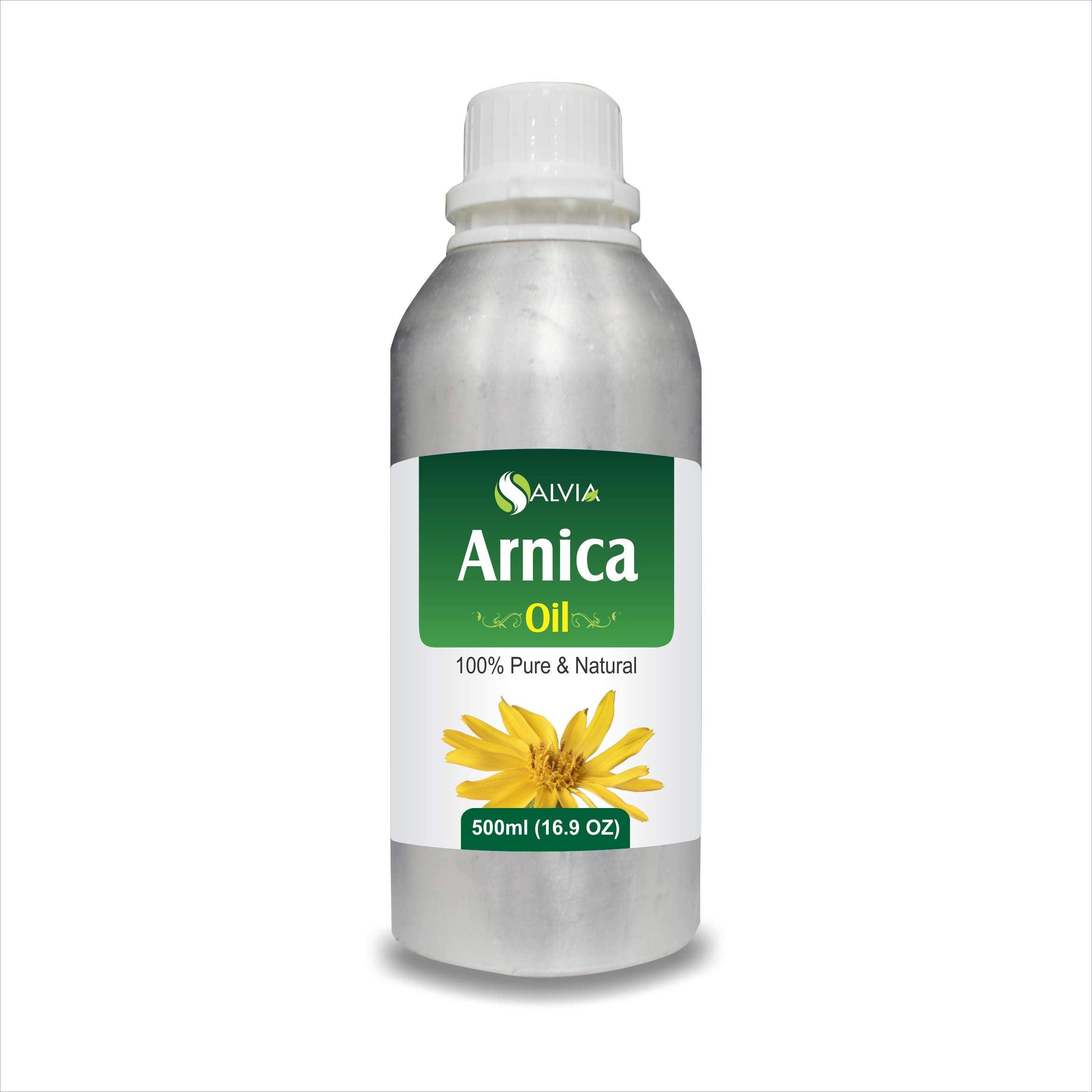 Arnica Montana therapeutic essential oil in Salvia amber bottle (front view) 500ml