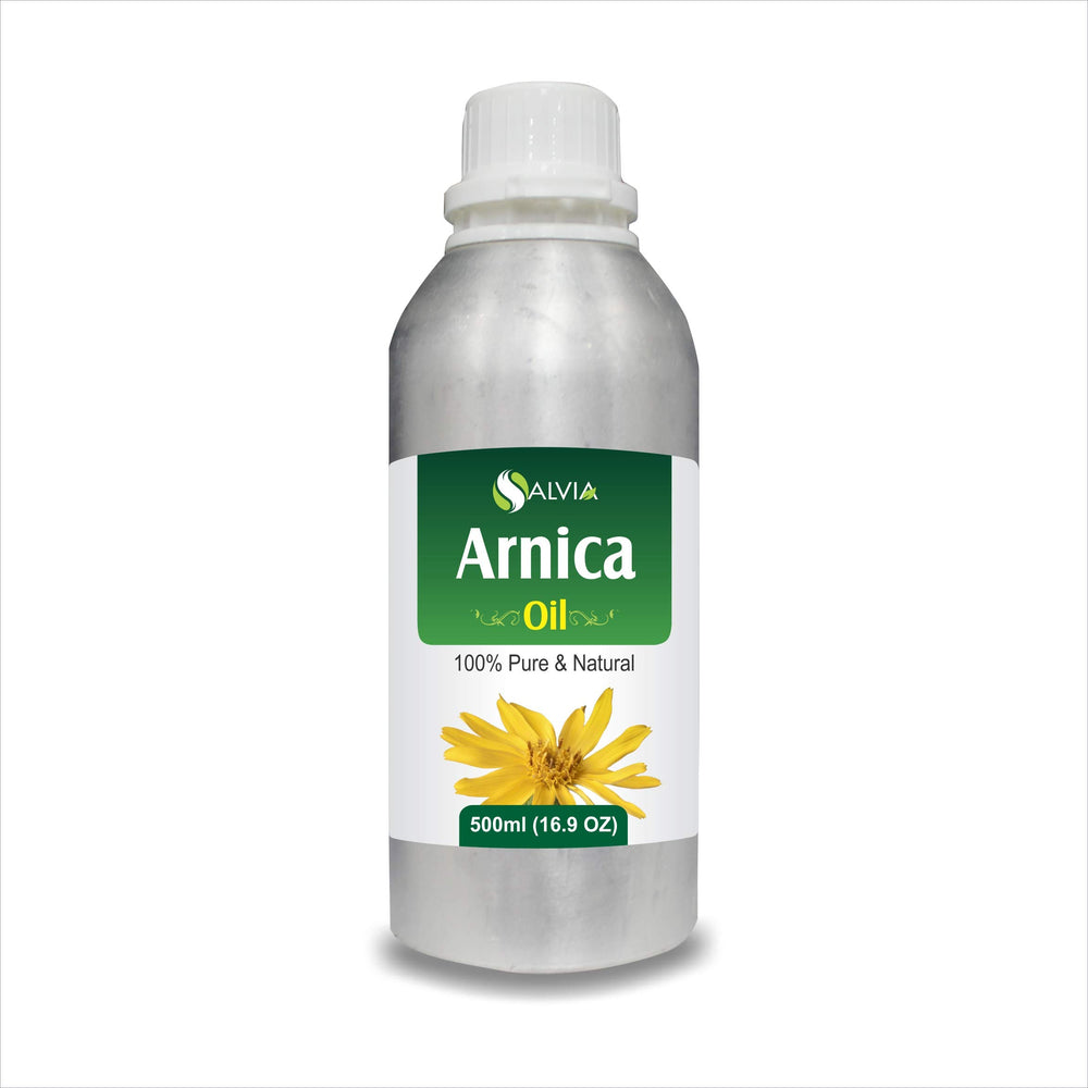 Arnica Montana therapeutic essential oil in Salvia amber bottle (front view) 500ml