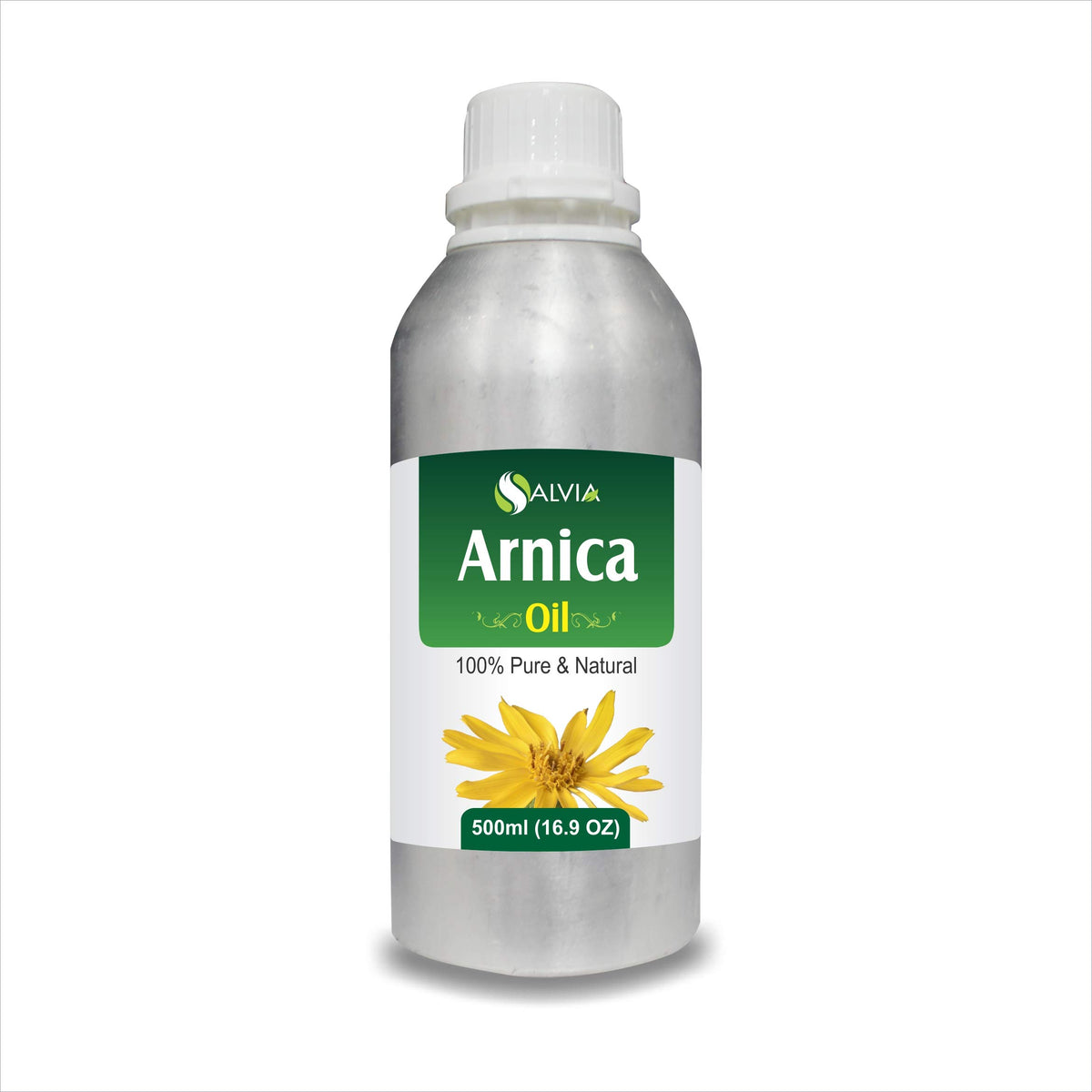 Arnica Montana therapeutic essential oil in Salvia amber bottle (front view) 500ml