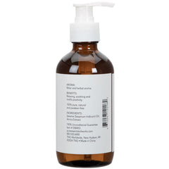 Close-up of Arnica Oil label showing paraben-free