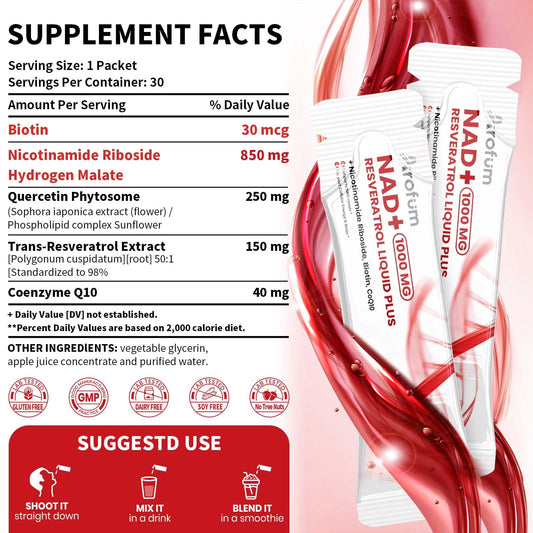 Close-up of the NAD+ liquid bottle label showing 1000mg per serving