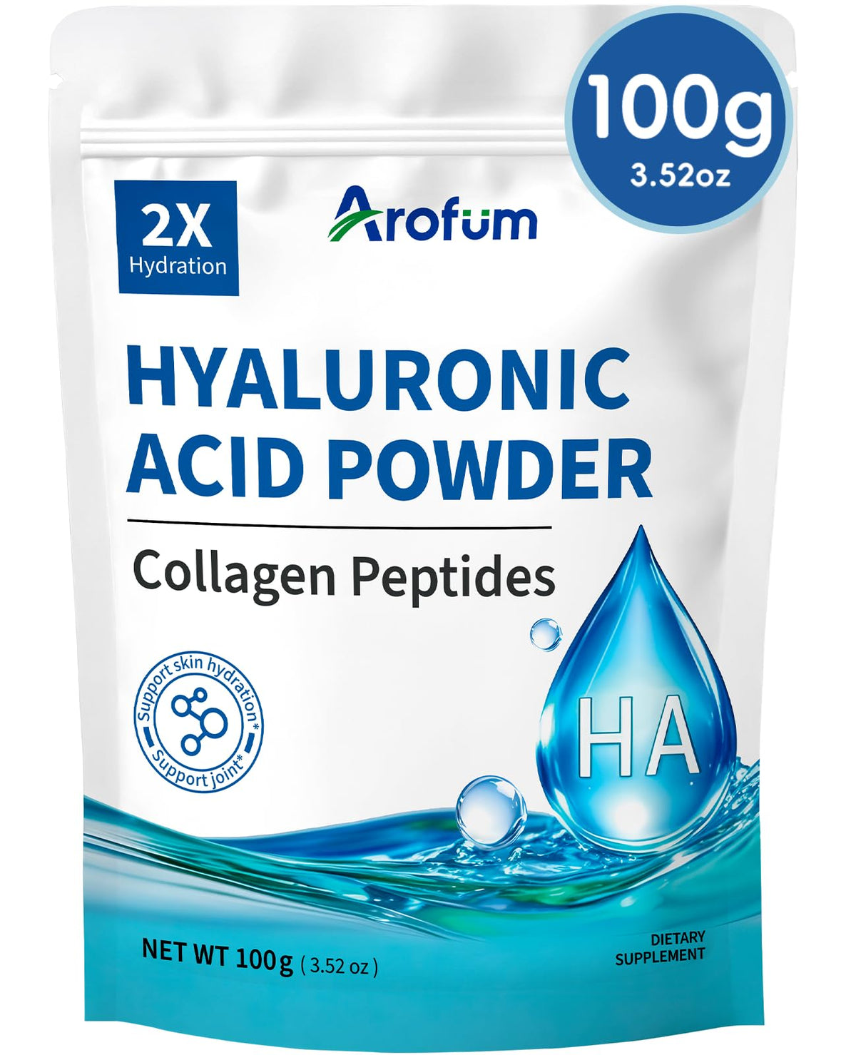 Arofum Hyaluronic Acid Powder with Collagen Peptides 100 g packaging
