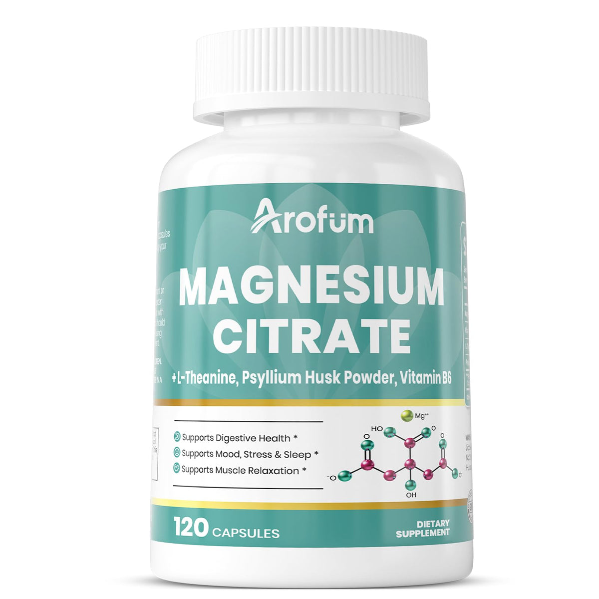 Arofum Magnesium Citrate Capsules bottle - 120 count, vegan, non-GMO