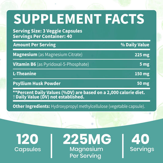 Arofum Magnesium Citrate ingredients: Vitamin B6 and L-Theanine
