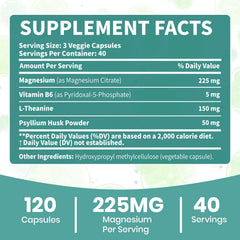 Arofum Magnesium Citrate ingredients: Vitamin B6 and L-Theanine