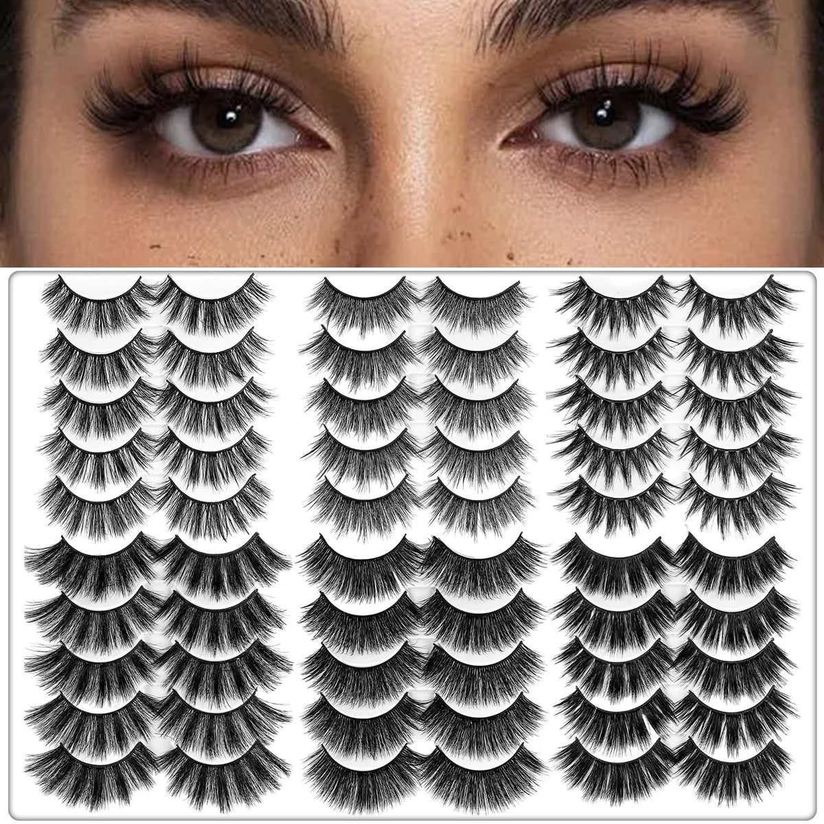 AROIC 30-pairs false eyelashes kit with six styles for versatile looks.