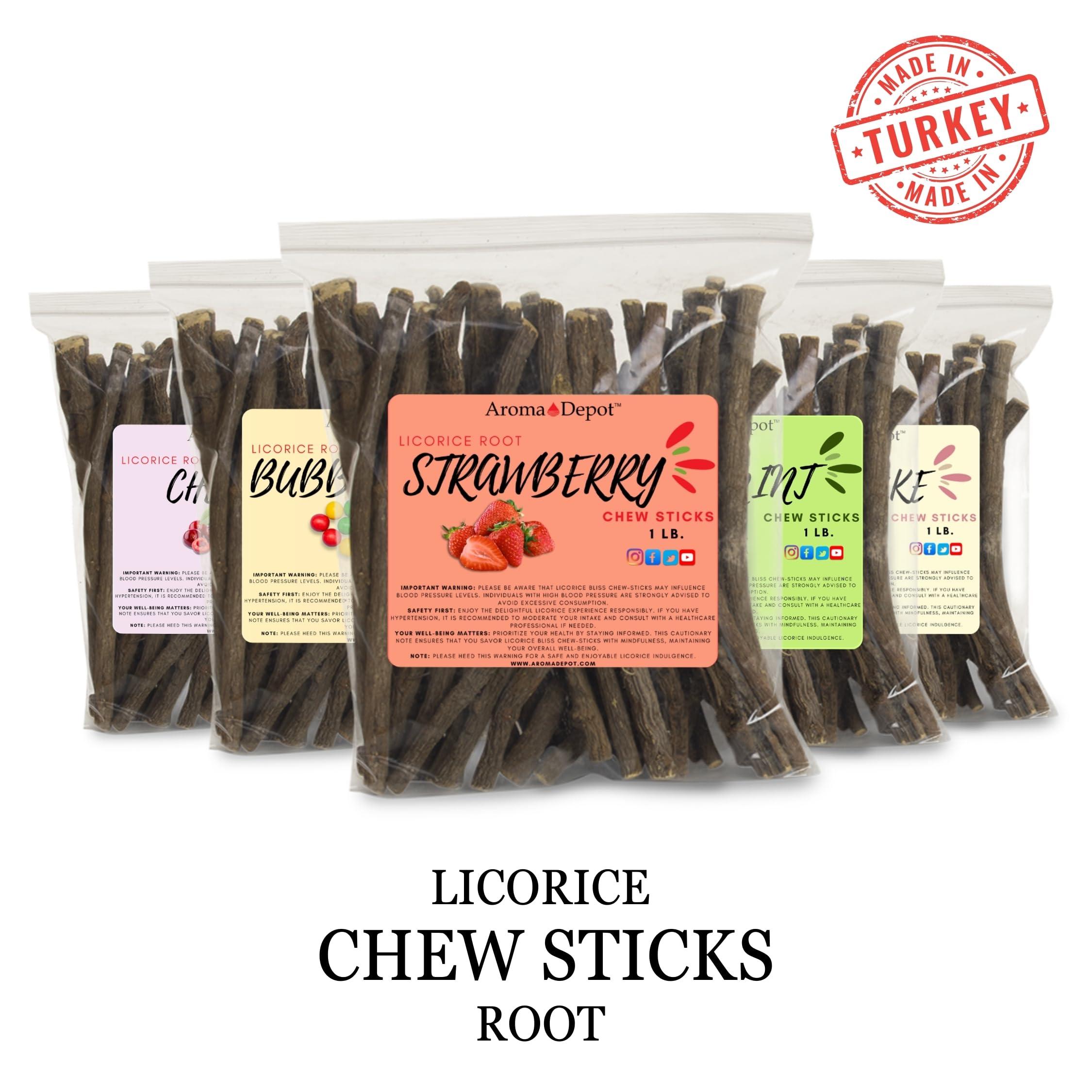 Bubble gum licorice root chew sticks flavor, Aroma Depot, 2 oz, 6.5-7 inches