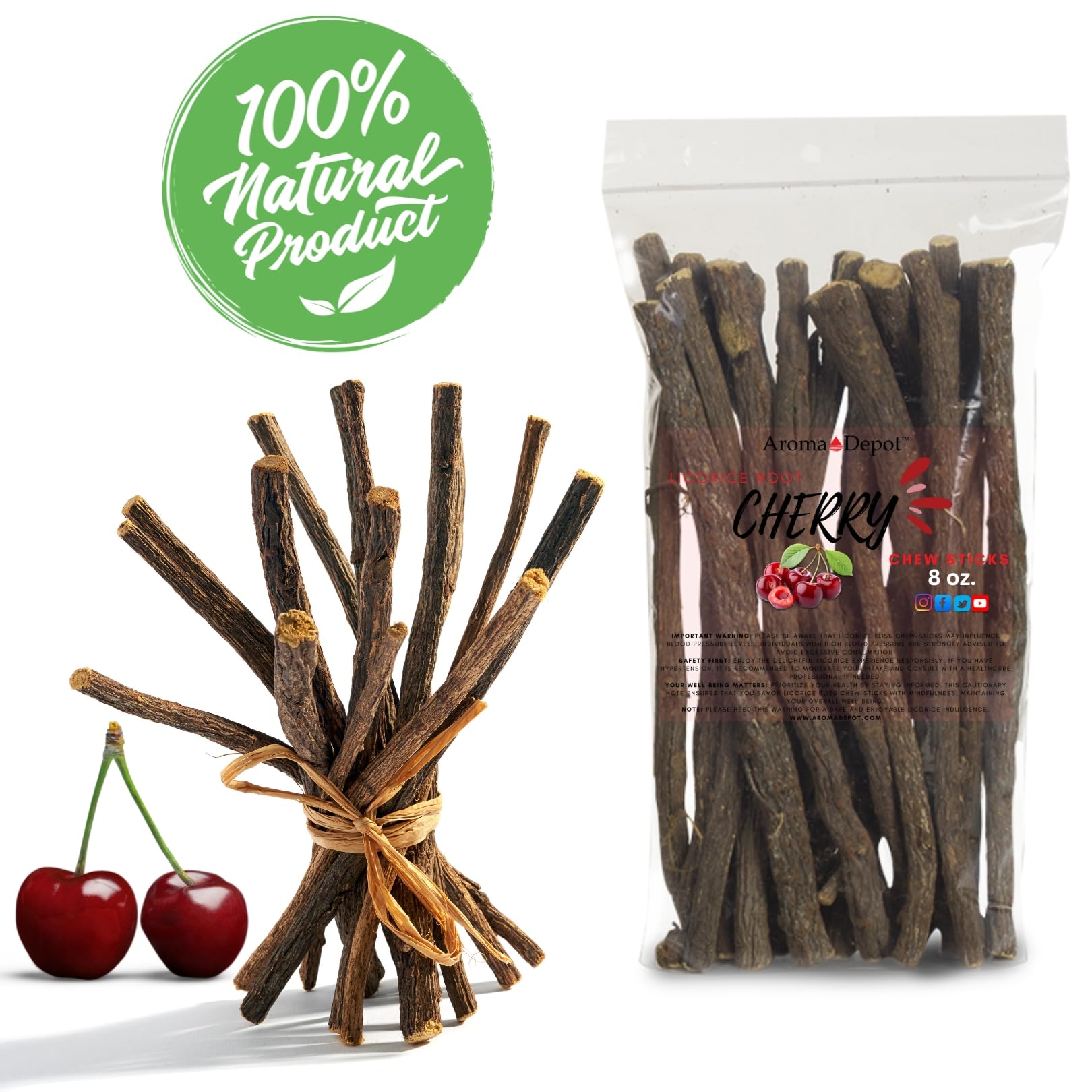 Cherry licorice root chew sticks flavor, Aroma Depot, 2 oz, 6.5-7 inches