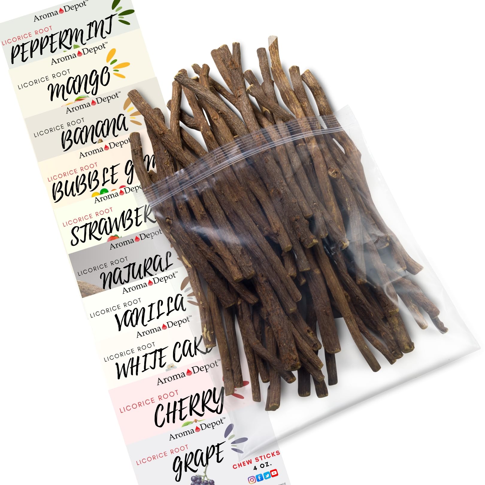 Vanilla licorice root chew sticks flavor, Aroma Depot, 2 oz, 6.5-7 inches