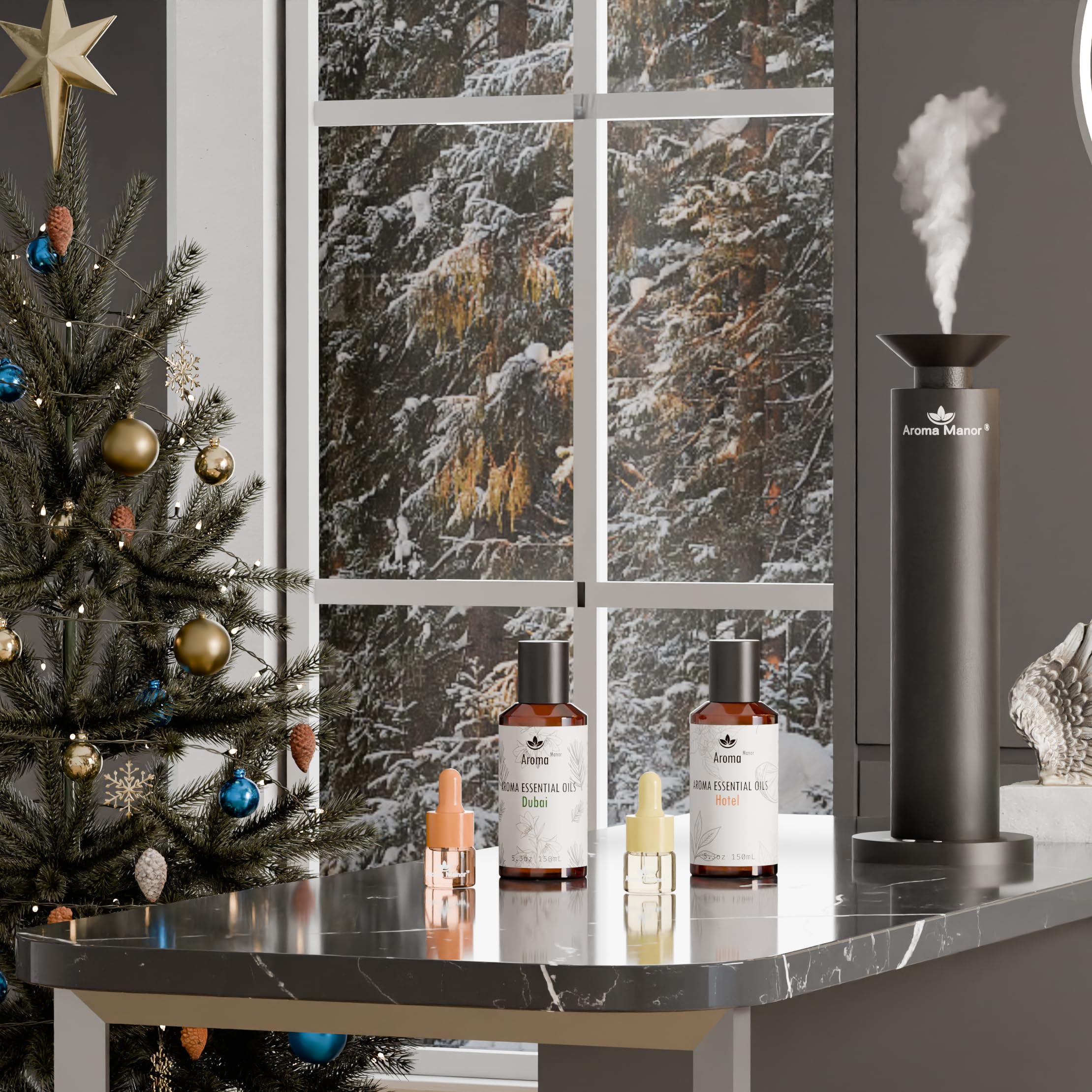 Aroma Manor by bedside illustrating calming bedroom fragrance effect