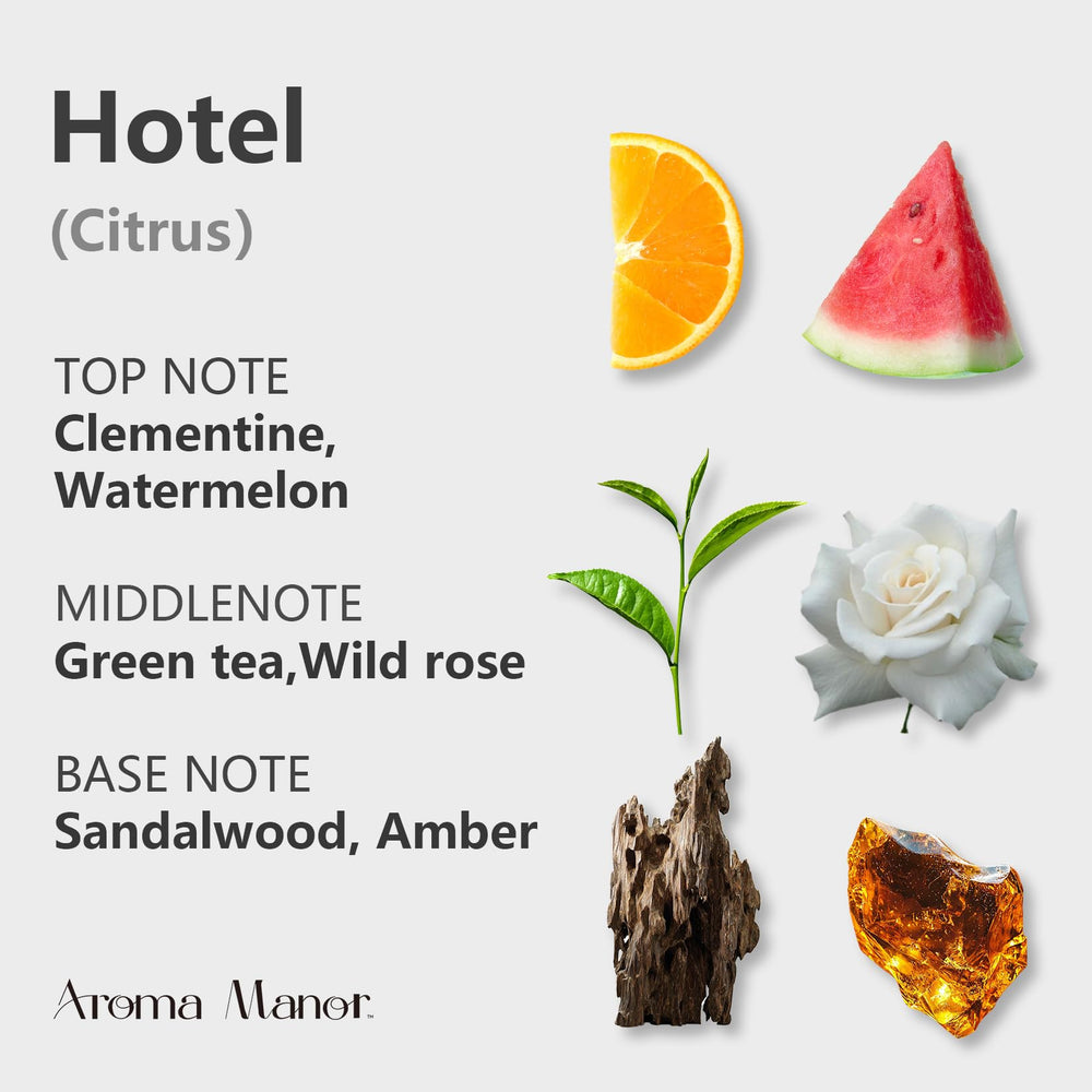 Aroma Manor Hotel Diffuser Oil paired with a reed diffuser to waft a refined scent.