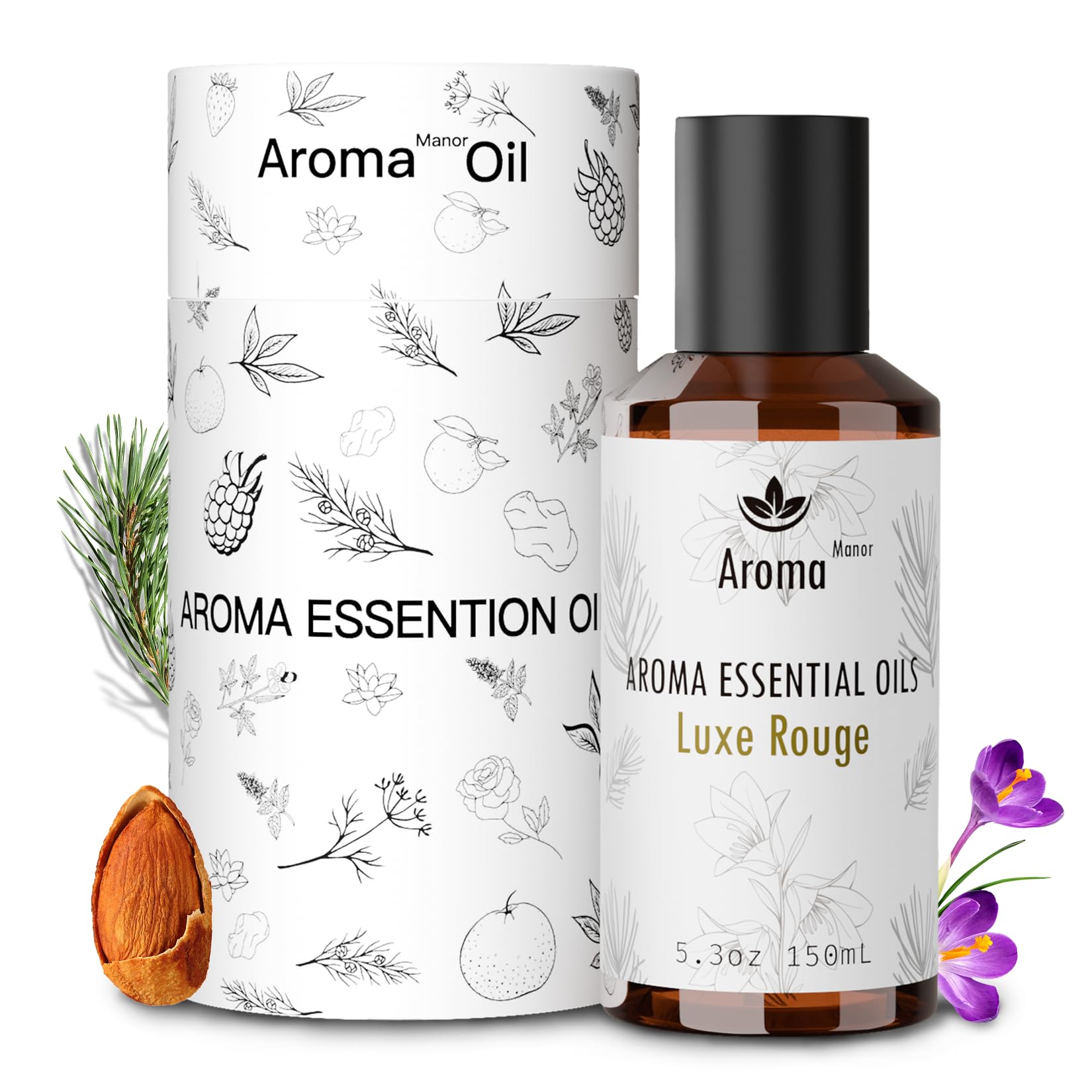 Aroma Manor Luxe Rouge bottle front, premium diffuser for luxury fragrance at home.