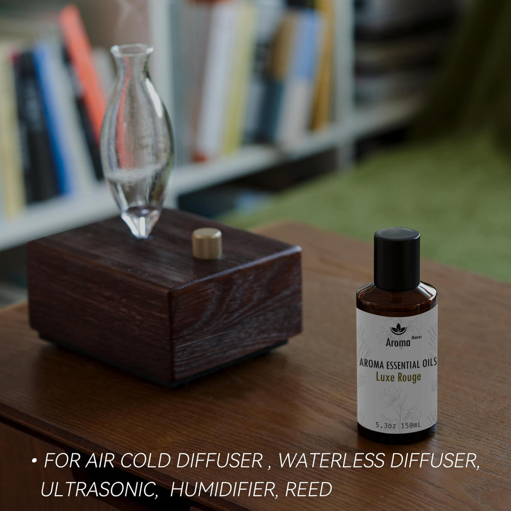 Aroma Manor Luxe Rouge bottle with diffuser glow ideal for spa-like bathrooms.